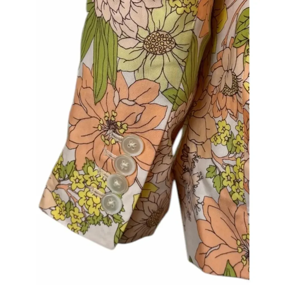 J.Crew Parke Blazer Cupro Blend Retro Zinnia Floral Women’s 10 Orange Green